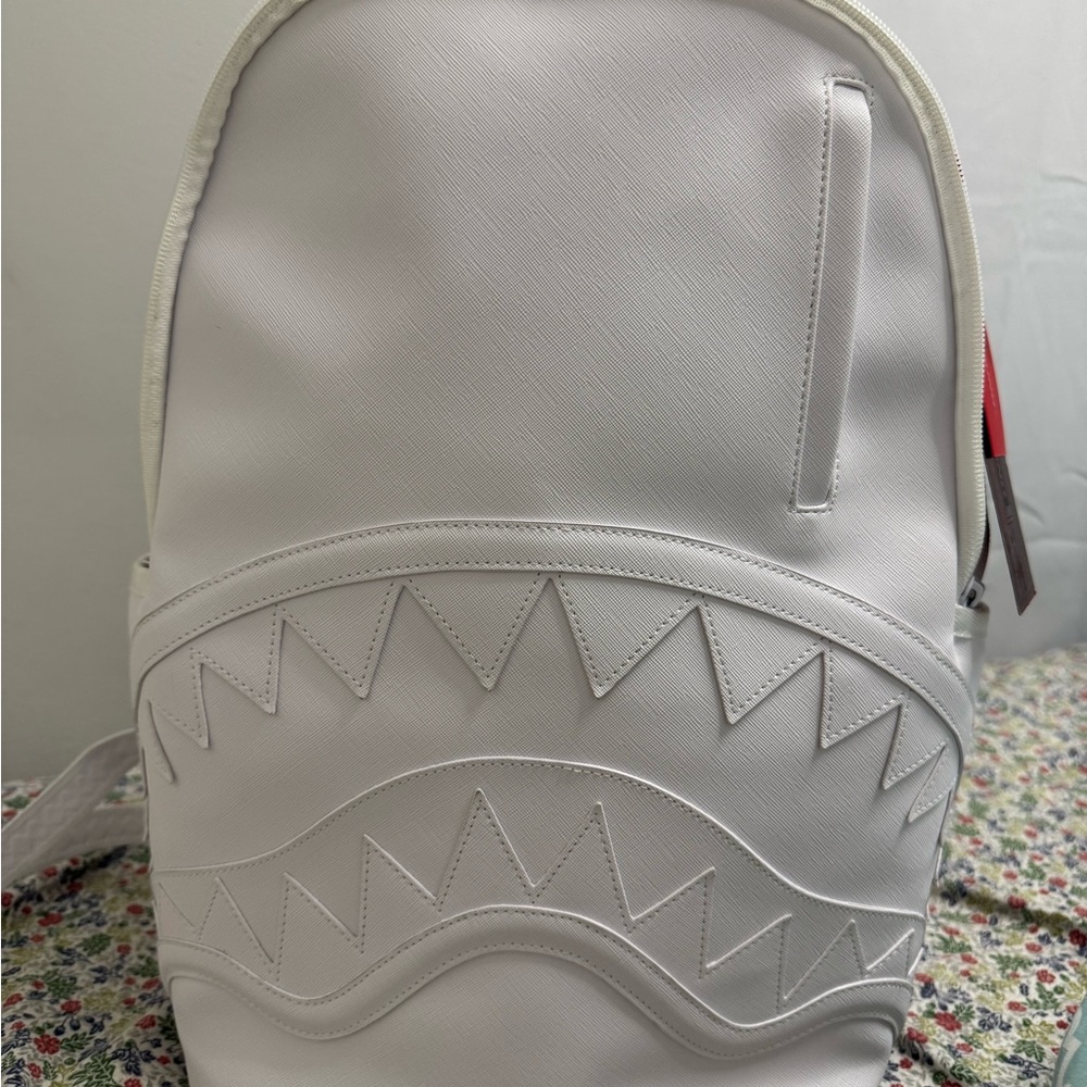 Sprayground White Backpack with Shark Detail